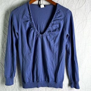 J Crew M Blue Lightweight Merino Wool Knit V Neck Long Sleeve Sweater Top 09 Y2K